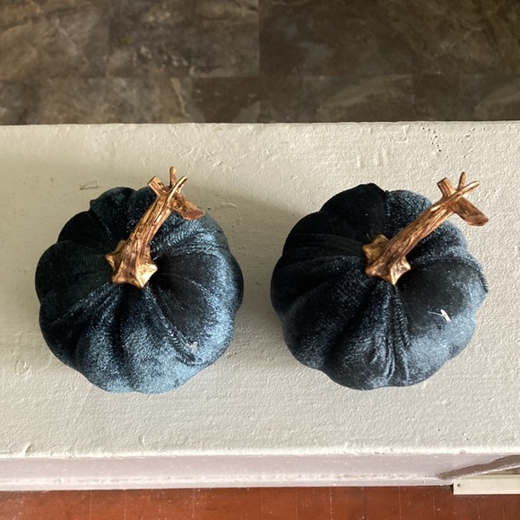 NWT Set of 2- Velvet Pumpkins- Dark Blue Fall Holiday Decorations 🎃 - Picture 7 of 16
